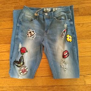 Indigo Rein Juniors Patch Miller Wash Ripped Skinny Jeans Indigo Rein Juniors Patch Miller Wash Ripped Skinny Jeans